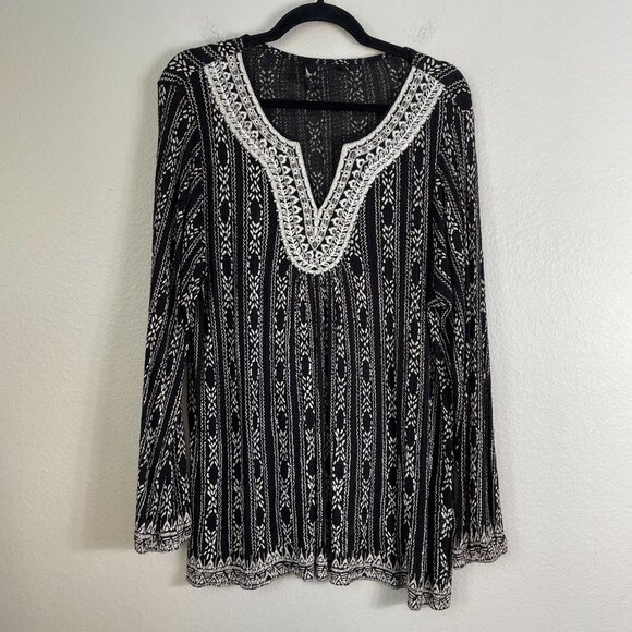 Lucky Brand Womens Plus 1X Embroidered Boho Tunic Top Long Sleeve Shirt - Picture 8 of 11